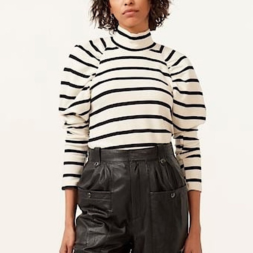 GESTUZ Rifella Striped Turtleneck Sweater Black Cream L